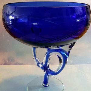 Cobalt Blue Art Glass Bowl Irish Cut Glass Crystal